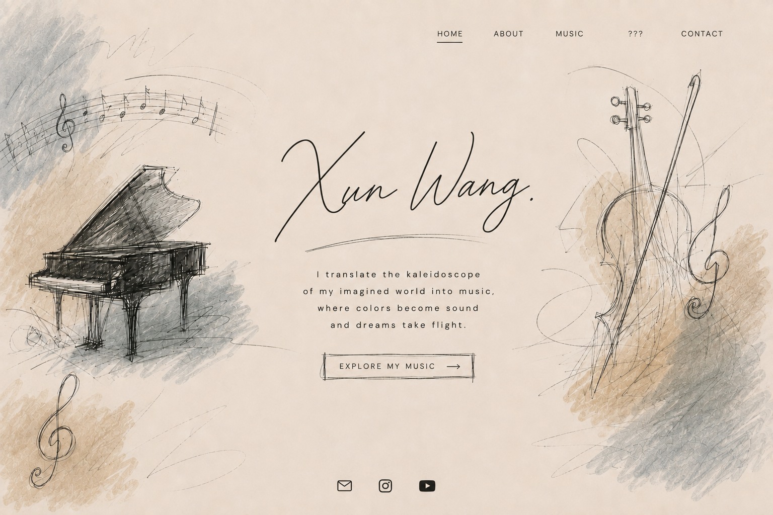 Xun Wang — Composer. I translate the kaleidoscope of my imagined world into music, where colors become sound and dreams take flight.